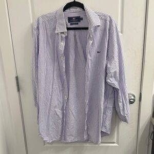 Vineyard Vines Men's White and Purple Striped Button Down Shirt Size XL